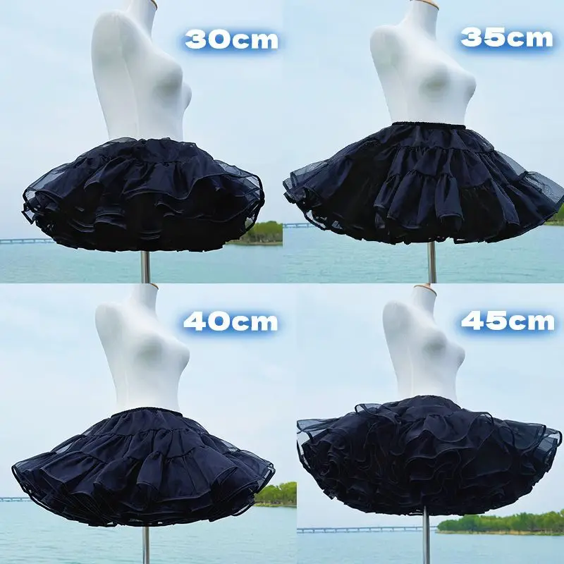Lolita Boneless Crinoline Petticoat Black Ultra Poof Soft Mesh Short Skirt Flight Heaven Underskirt for Kawaii Style 25-45cm