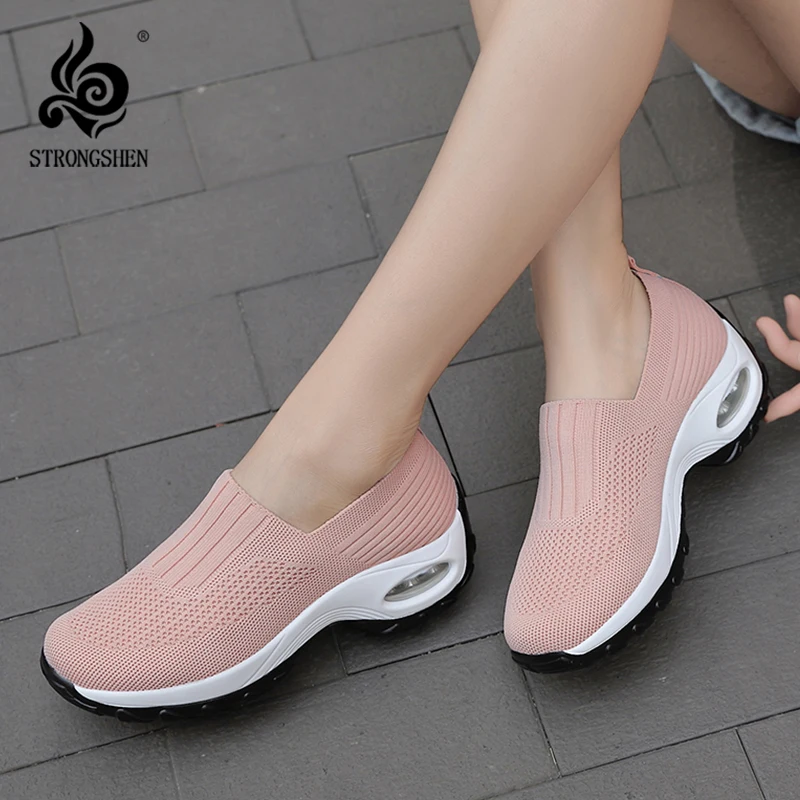 

STRONGSHEN Women Flat Casual Shoes Ladies Sneakers Mesh Breathable Platform Walking Shoes Non-slip Wear-resistant Tenis De Mujer