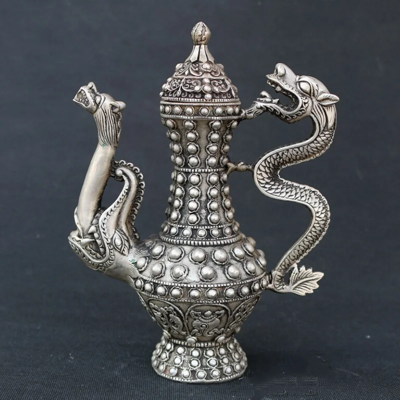 Collectible Vintage Wine - Antika Gümüş Kaplama Beyaz Bakır Ejderha