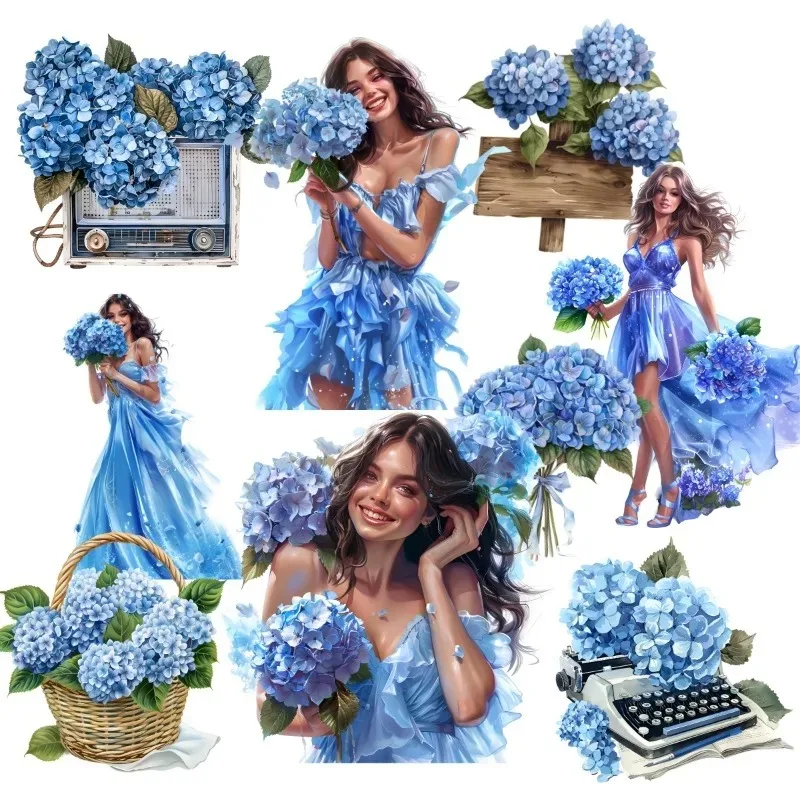 

Cute Waterproof Retro Blue Embroidery Ball Girl Decorative Stickers for Journal Scrapbooking DIY Album INS Style Stationery