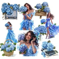 Cute Waterproof Retro Blue Embroidery Ball Girl Decorative Stickers for Journal Scrapbooking DIY Album INS Style Stationery