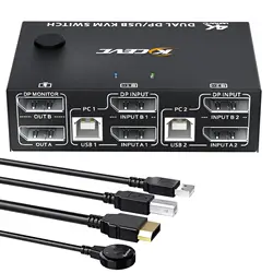 8K 4K Dual Monitor KVM Switch,Displayport 1.4 KVM Switch 2 Monitors 2 Computers Supper 8K@30Hz 4K@144Hz Share 4 USB 2.0 Devices