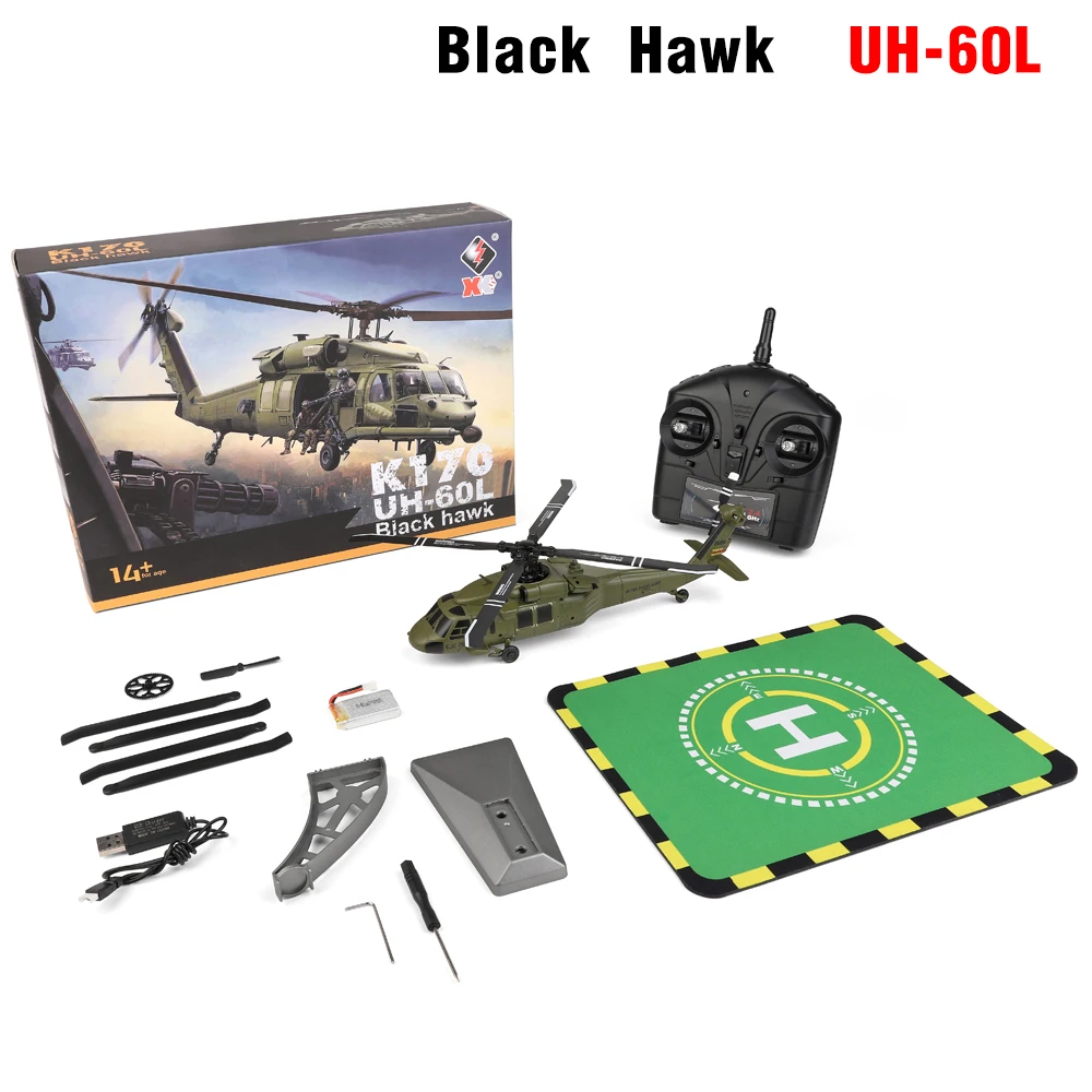 Wltoys K170 RC Helicopter UH-60L Black Hawk Dual Brushless 6-Axis Gyro 4CH 4 Bladed Aircraft Remote Control Aircraft Model Gifts