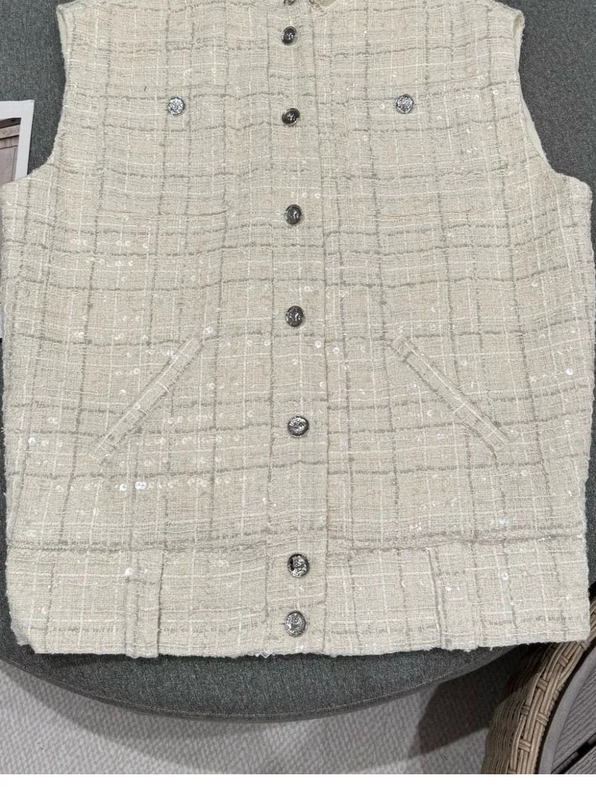 

Summer New Little Fraance Sle Women's Jaet Sequin Thiened Woolen Svel Vest Lady Aosphere Casual Women's...