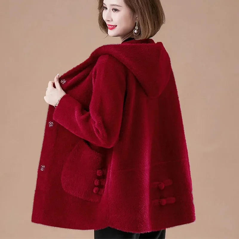 Mid aged and elderly 2023 Spring and Autumn New Mink Fleece Women's Coat High Grade Mother's Cloth Plus Fat Plus Cardigan Coat