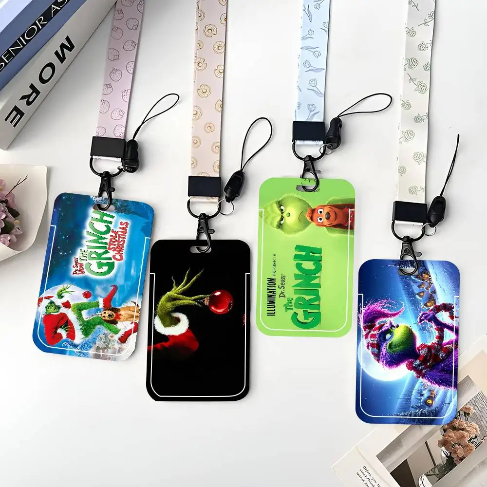 Funda protectora para tarjetas de identificación, tarjetas escolares, tarjetas de acceso, tarjetas de autobús y tarjetas de comida, con diseño de la película El Grinch de Navidad, de fácil inserción.