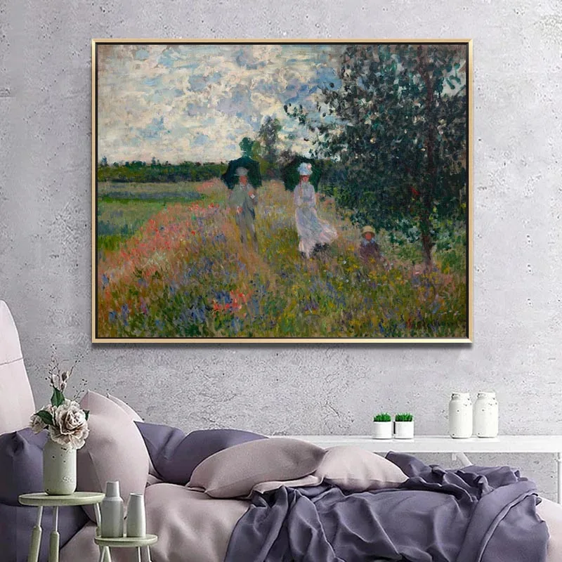 Hand painted high quality reproduction of Promenade near Argenteuil by  Claude Monet Landscape oil painting for living room