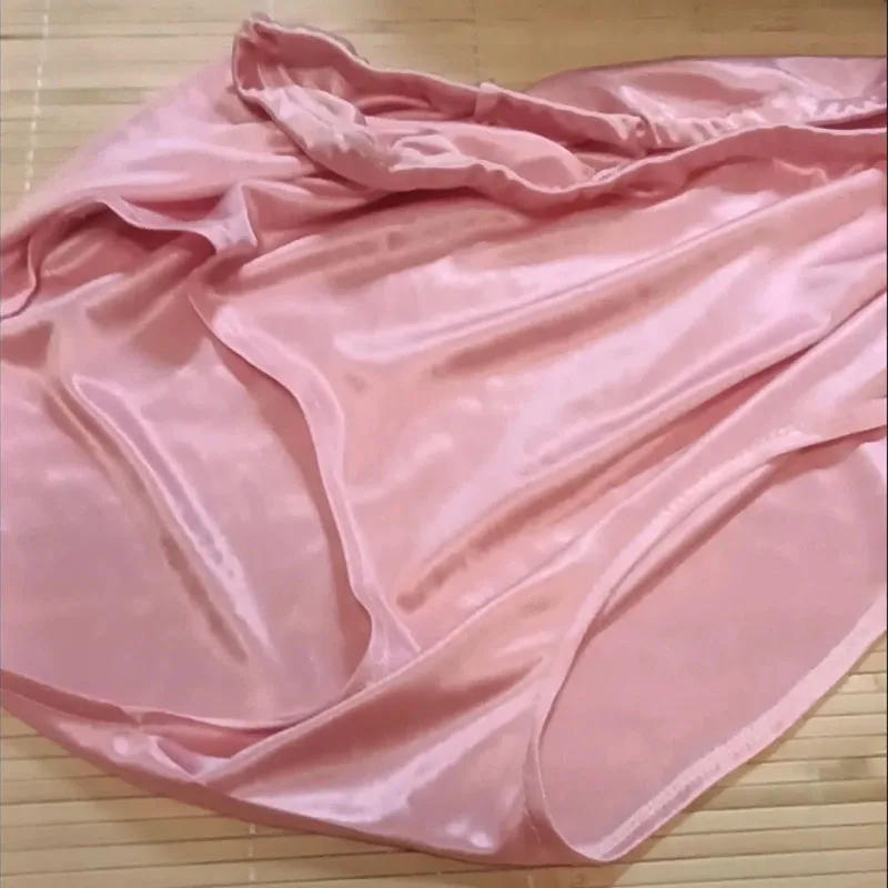 Unisex Glossy Pink Ice Silk Panties Underwear Plus Size Briefs Bottoms Super Soft Silky Couple Lingeries view 5