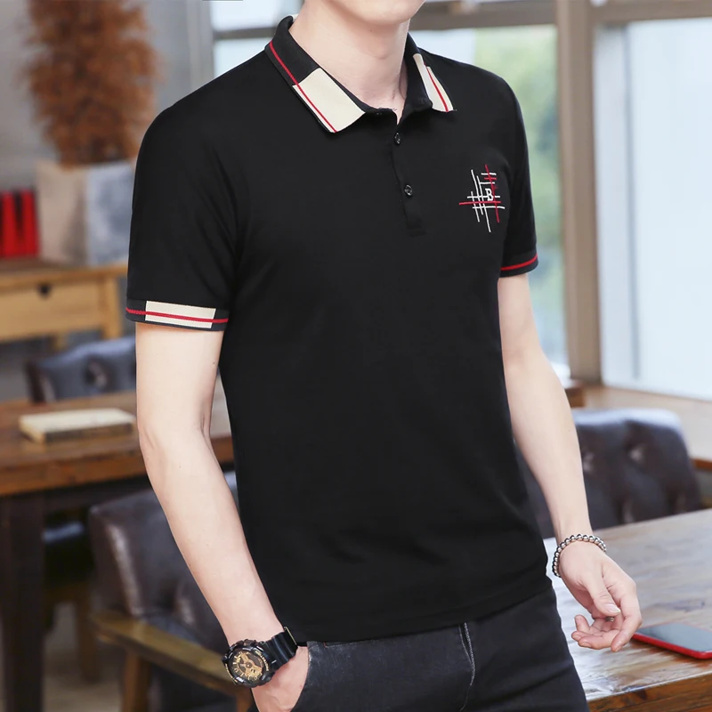 BROWON-Camiseta de lujo para hombre, ropa deportiva de verano 2021, pantalón corto transpirable de manga con cuello vuelto, camisetas y camisetas para hombre