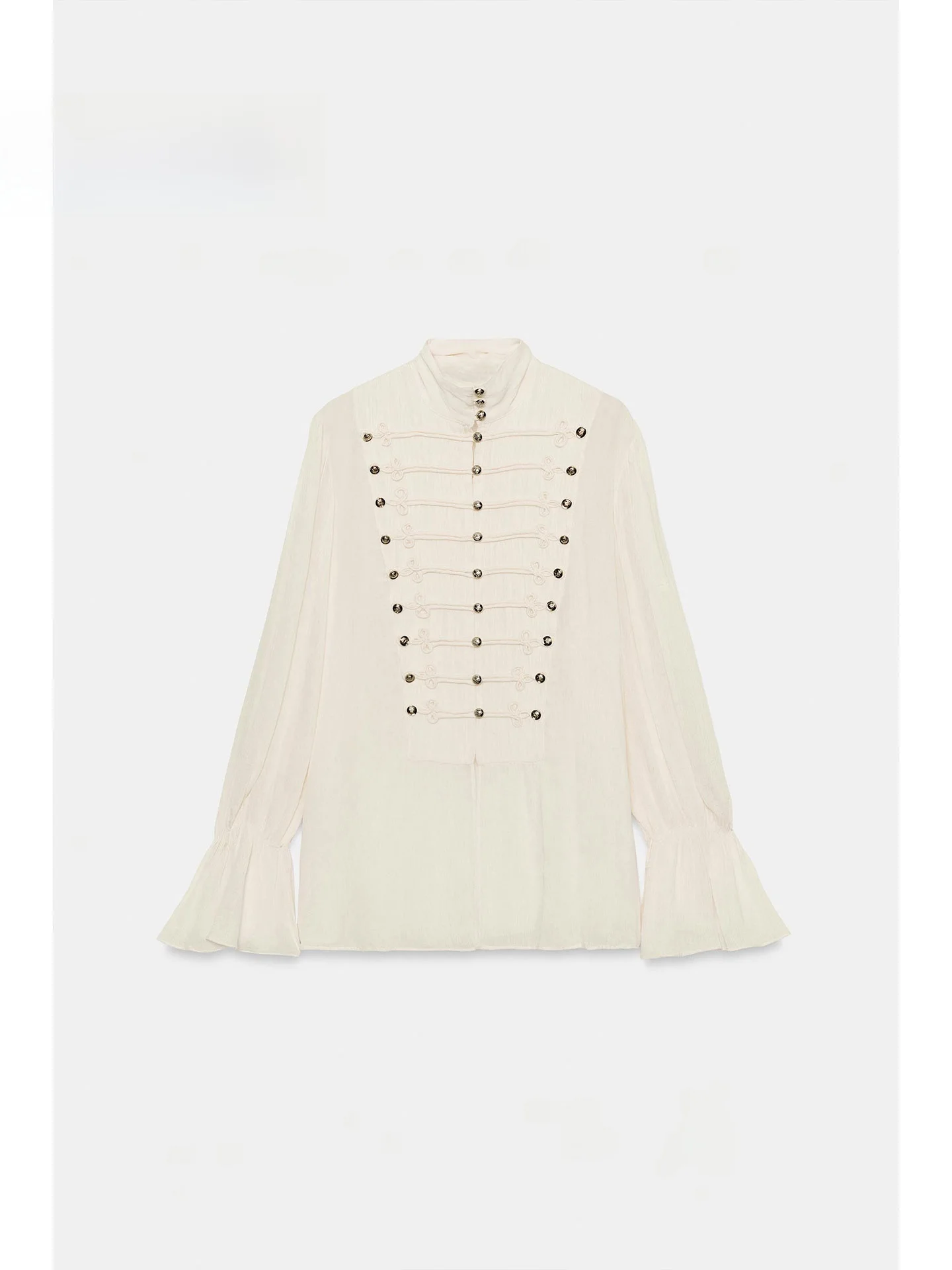 Romantic Style Women's Shirt New Chinese Style Button Stand Collar Flared Sleeve Long Sleeve Small Top Casual Fashion
