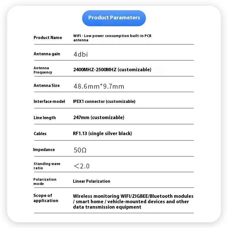 50 قطعة عالية الكسب منخفضة الطاقة 2.4G واي فاي ل IPEx الجيل اللوحي PCB هوائي عمودي المدمج في محطة رئيس هوائي للاتصالات
