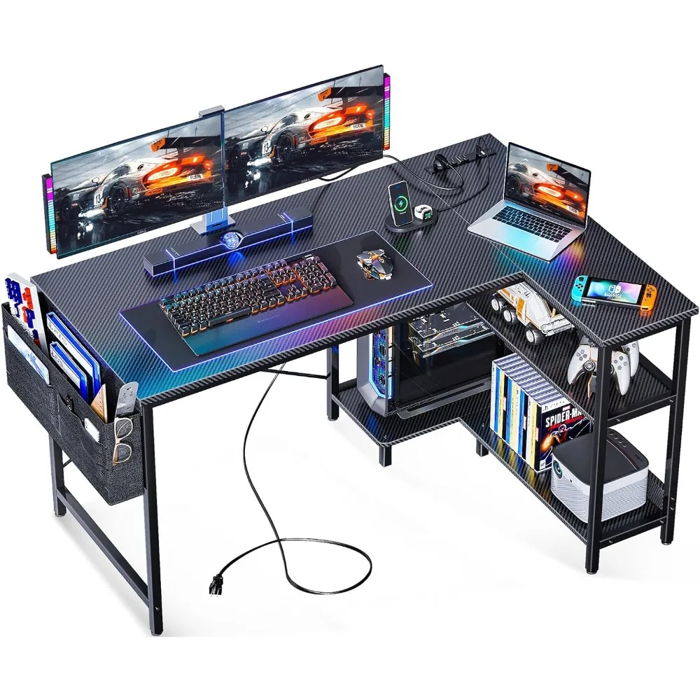 

ODK 48 Inch Small L Shaped Gaming Computer Desk with Power Outlets, Reversible Storage Shelves & PC Stand for Home Office