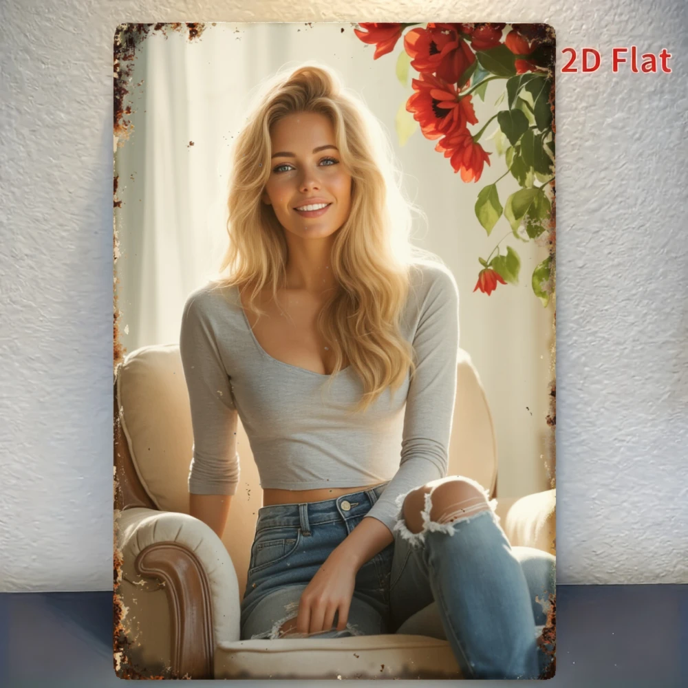 CIFBUY Retro Blonde Woman Aluminum Wall Art Waterproof Durable Decor For Home Bathroom Kitchen Garage Bar Hanging Sign Plaque