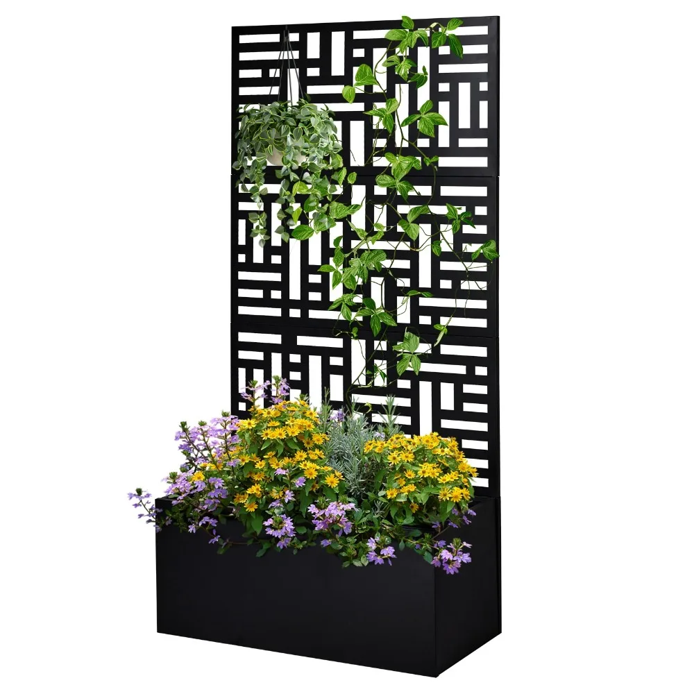 

70 Inch Height Metal Planter Box with Trellis, Garden Box for Climbing Plants