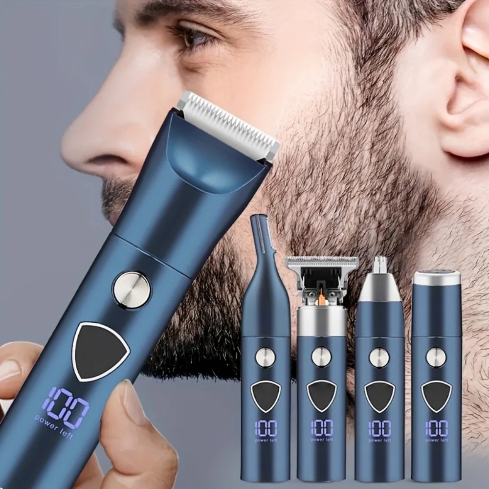 Maquinilla de afeitar eléctrica para el cuerpo para hombres, afeitadora de belleza higiénica 5 en 1, maquinilla de afeitar profesional para el cuerpo, cara, oreja, nariz, recortadora de pelo y barba, conjunto de belleza con pantalla Led