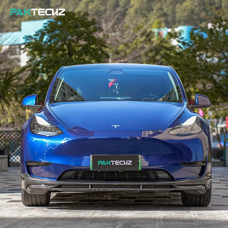 Paktechz Prepreg Carbon Fiber Body Kit Front Bumper Lip Splitter Spoiler for Tesla Model Y