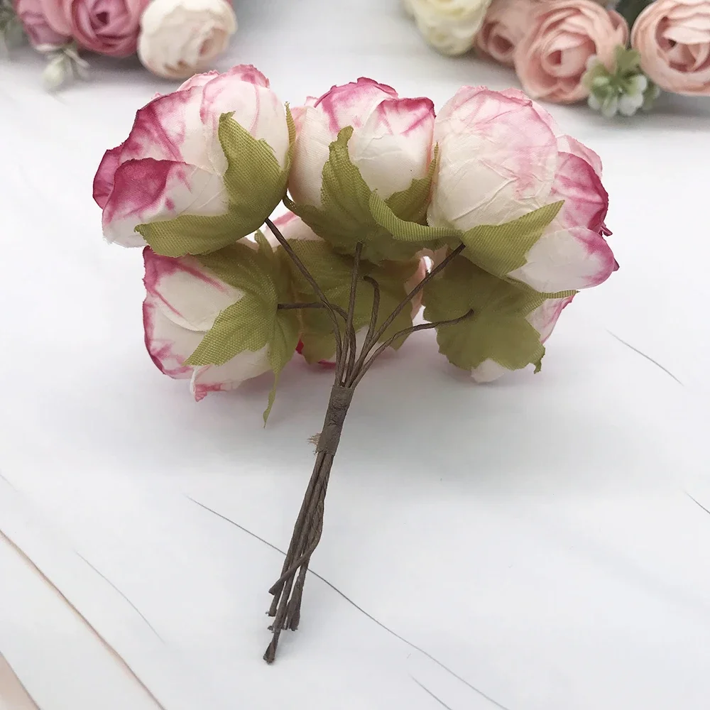 6 قطعة حزمة الورد الحرير الاصطناعي لعيد الميلاد الزفاف باقة الزفاف الديكور المنزل الزينة الزهور ملحق ورد صناعي #5