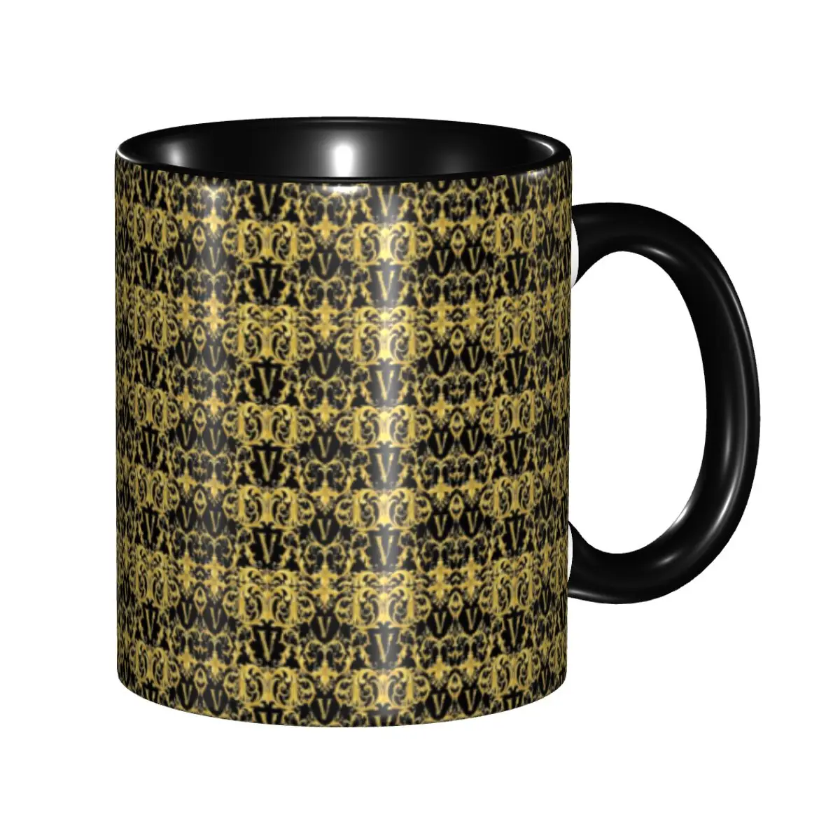 Baroque Golden Lion And Damask Coffee Mugs DIY Personalized Ceramic Tea Milk Mug
