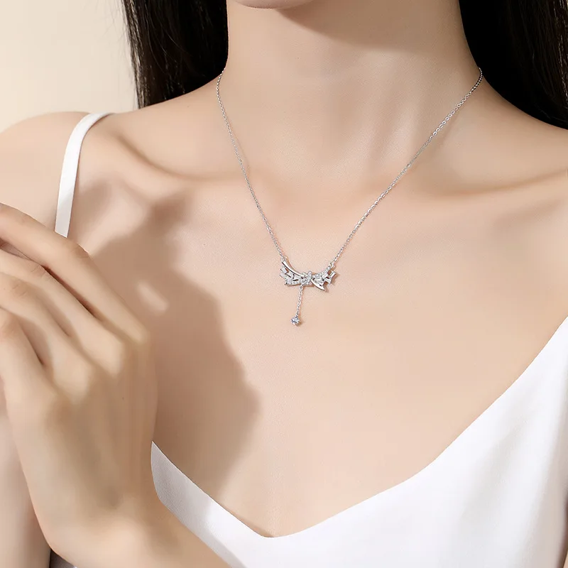 التصميم الأصلي S925 الفضة شرابة قلادة للنساء العصرية زهرة نمط الزركون اللؤلؤ لحفل زفاف خطوبة هدية فكرة #2