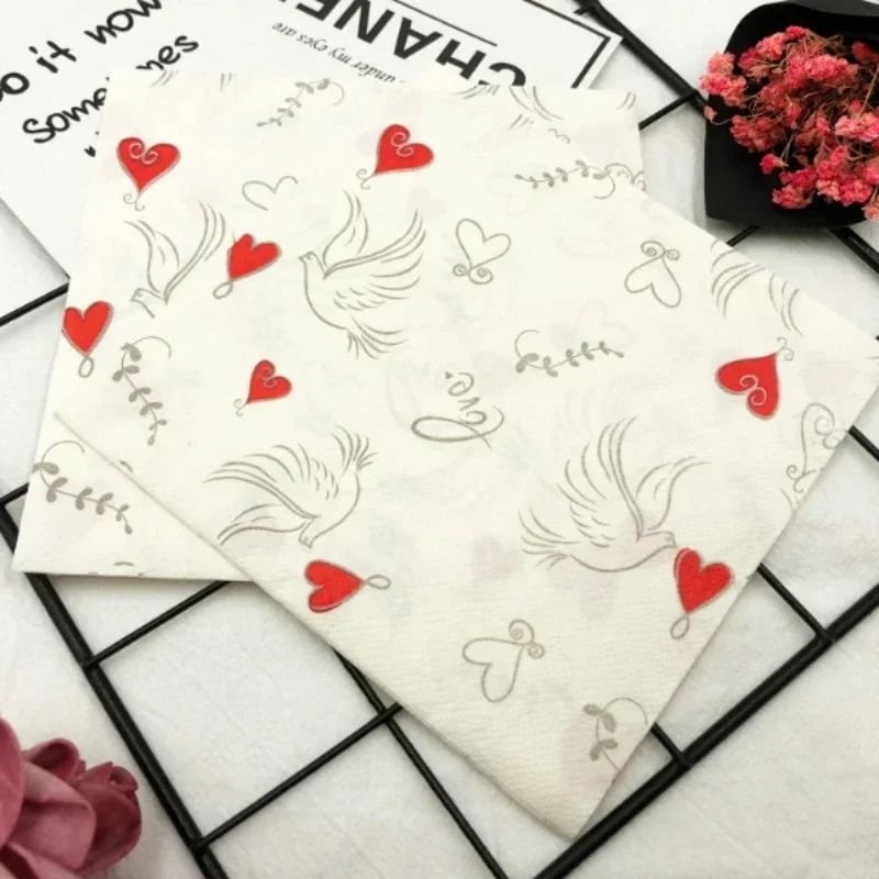 Colourful Printed Napkin Wedding Creative Paper Napkin Wedding Heart Shaped Facial Tissue Table Setting Paper Placemat 20pcs/pac