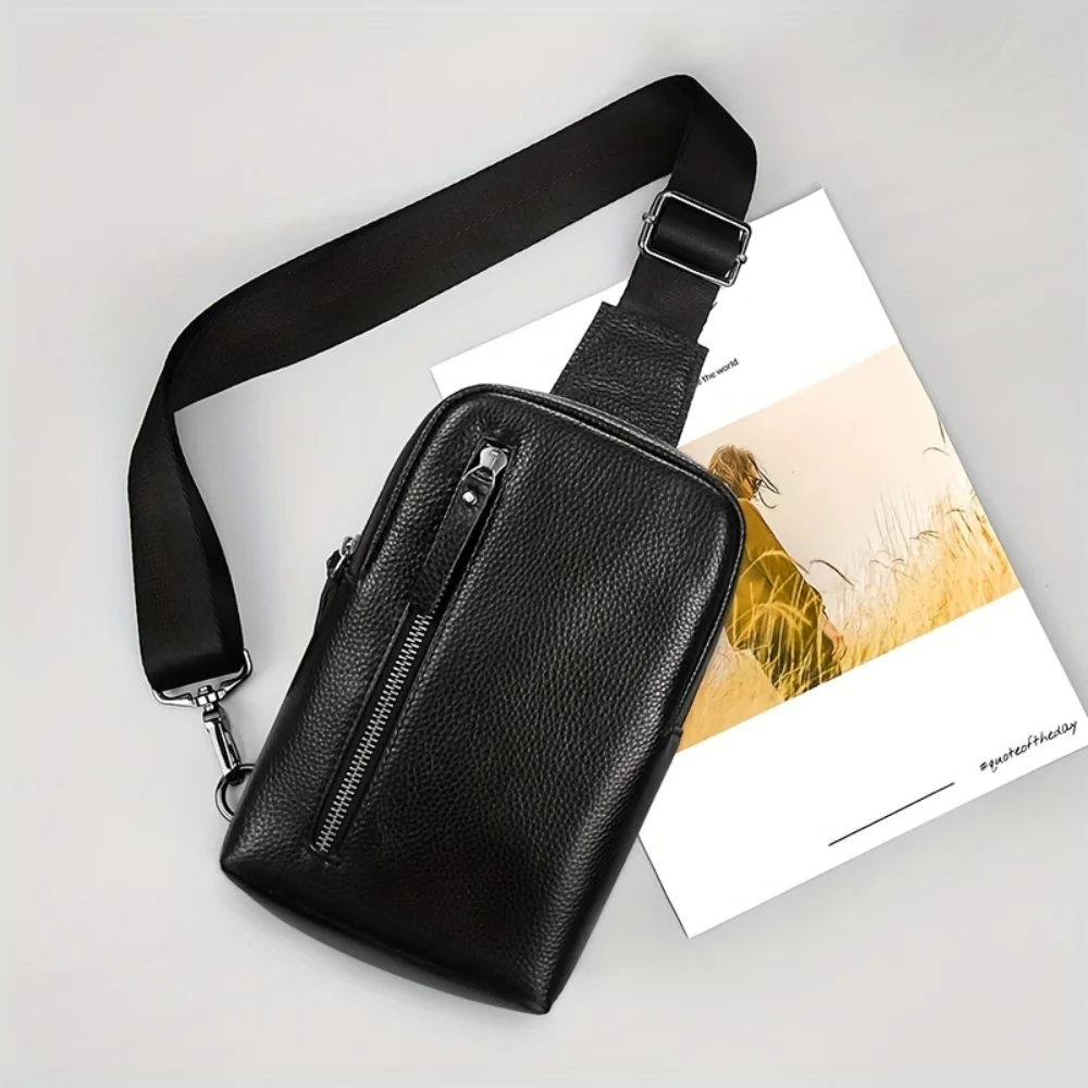 

Мужская кожаная нагрудная сумка - легкий рюкзак через плечо