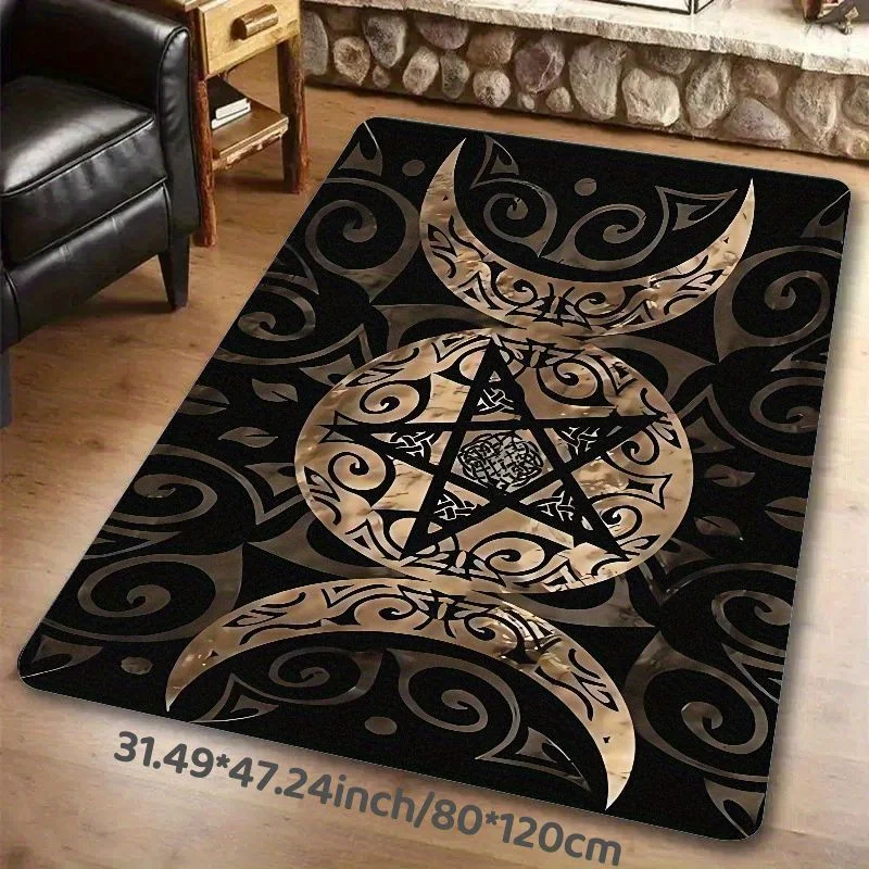 

Flannel Printed Pentagram Rug Moon Symbol Design Soft Fleece Floor Mat Living Room Carpet Occult Decor Rugs