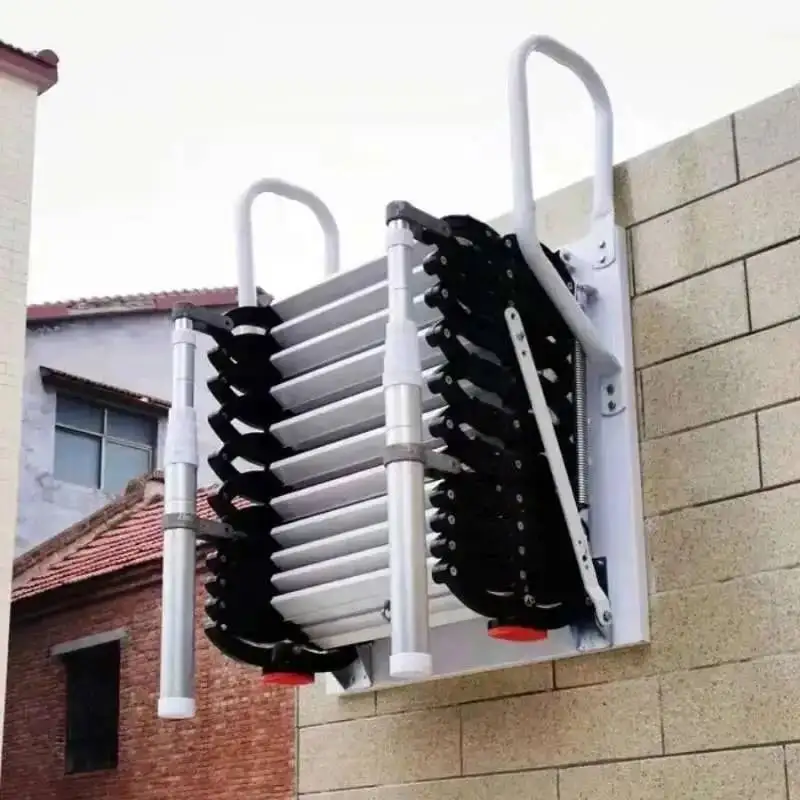 سلالم تلسكوبية من الفولاذ الكربوني للمنزل داخلي وخارجي مثبتة على الحائط سلم قابل للطي سلم رفع العلية موفر للمساحة #1