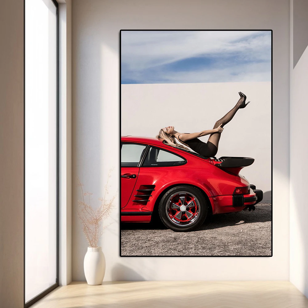 موضة السوبر 911 ملصق عرض السيارات فتاة قماش اللوحة مثير المرأة الجسم جدار الفن الفاخرة سباق جدارية غرفة المعيشة ديكور المنزل