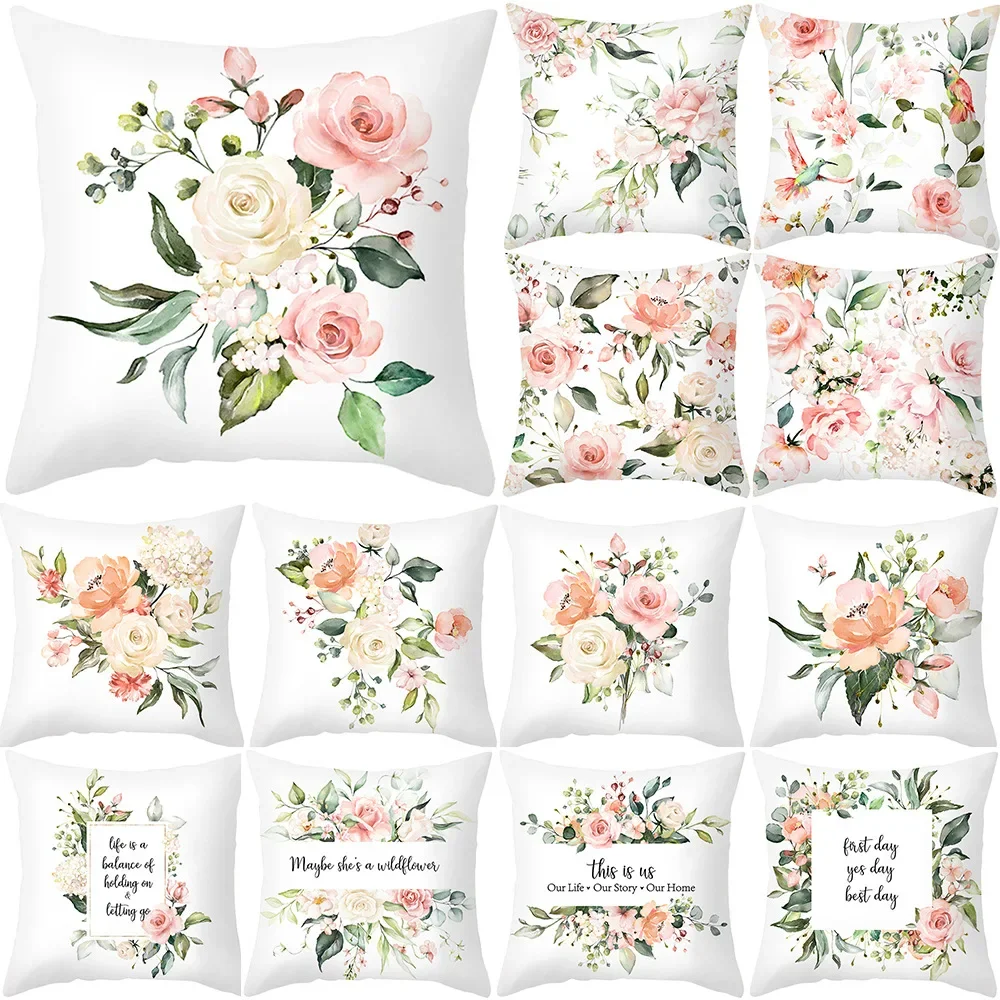 Spring Letter Print Flower Pillow Case Home Decor for Sofa Cushion Cover Polyester Pillow Cover Drop Shipping Housse De Coussin