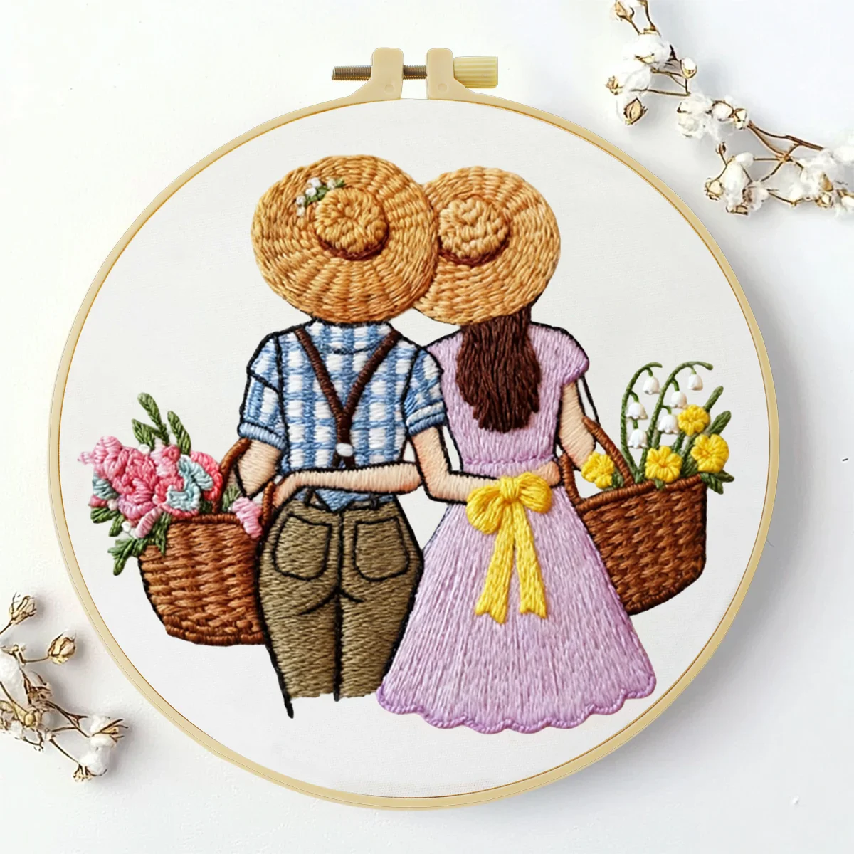 1 Stück 20X20CM/15X15CM 7,87/6,3 Zoll Blumenpflücken Stickerei Starter-Kit DIY-Kit DIY-Stickerei-Set für Anfänger – Detail 1