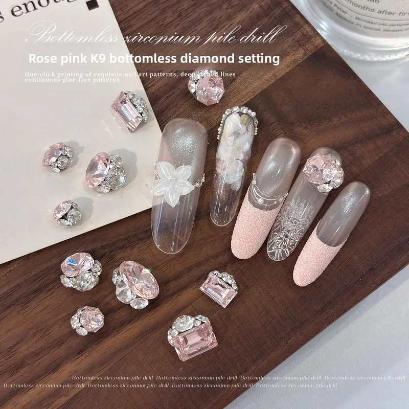 LYLE 3Pcs K9 No Base Rock Candy Rhinestone Ball Nail Art Stacked Charms Light Luxury Rose Pink Pigeon Egg Ball Nail Decors Bling