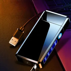 Metal USB Recharge Single Arc electric Lighter outdoor windproof LED power display Touch Sensitive Cigarette Lighter Men gift