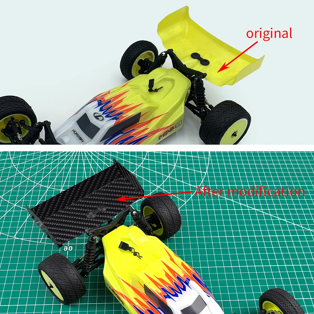 TRINOOD Carbon Fiber&Aluminum Alloy Tail Wing Rear Wing Spoiler for LO-SI Mini-B 1/16 Buggy RC Crawler Car Upgrade Parts