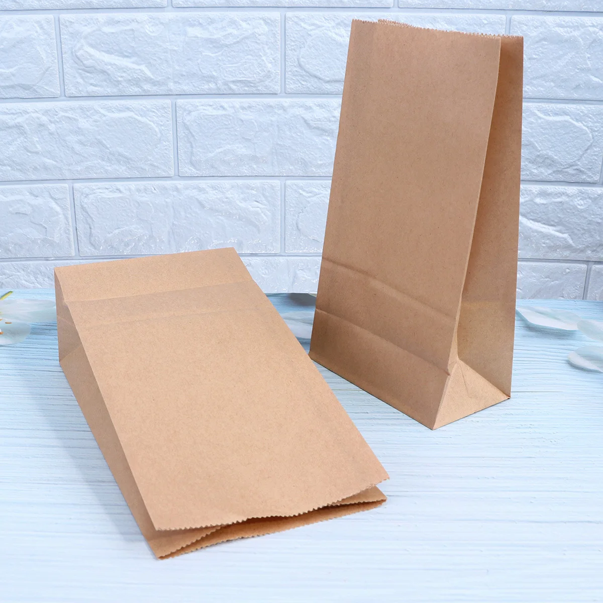 100 Buah Kantong Kemasan Makanan Kertas Kraft dengan Dasar Persegi, Tas Kemasan Aman untuk Dibawa Pulang untuk Kue, Biskuit, Makanan Goreng dan Panggang