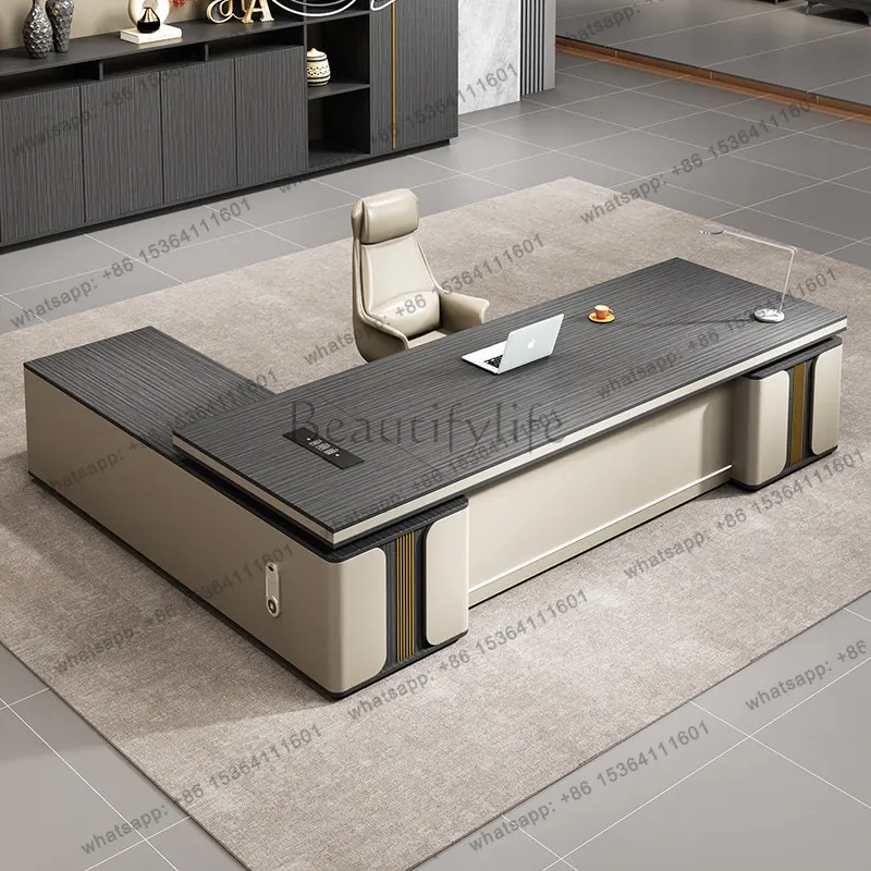 LJY Light Luxury Boss Desk High End Manager Supervisor President Taipan Office Desks and Workstations Computer Table Furniture