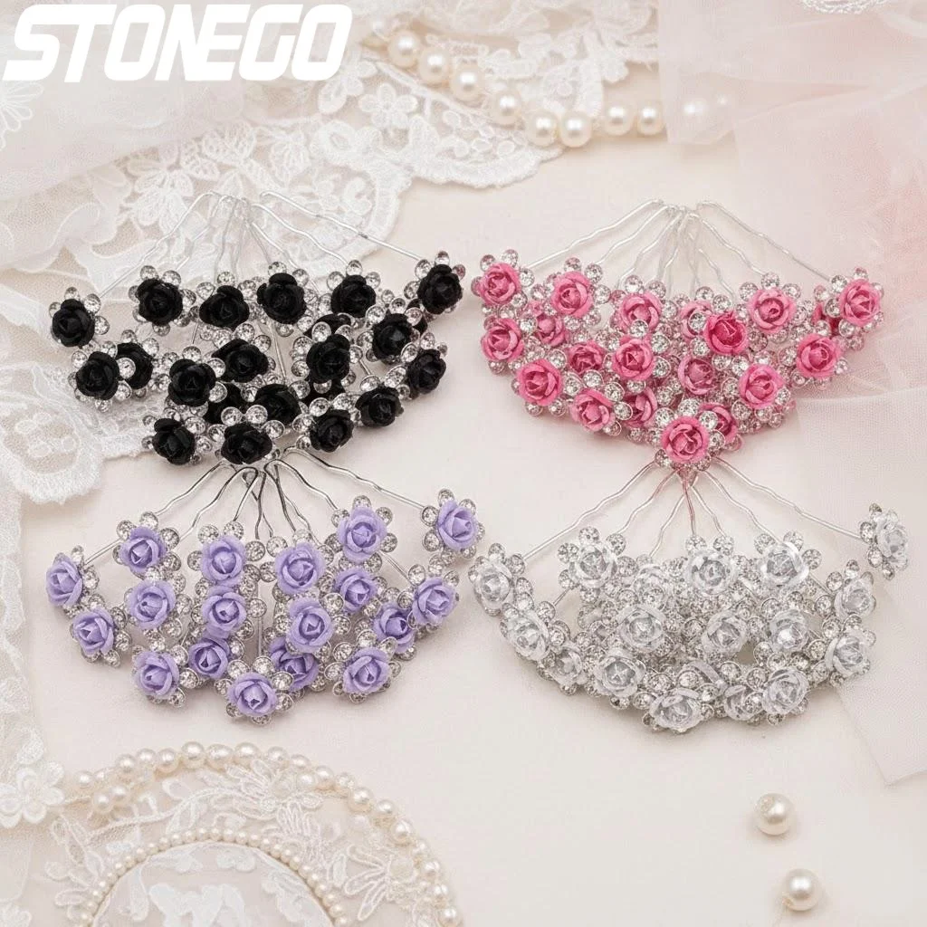 10 Stück elegante florale Haarspangen für Frauen, Strass-Haarschmuck, Hochzeits-Haarnadeln, stilvolle Kristall-Blumenklammern