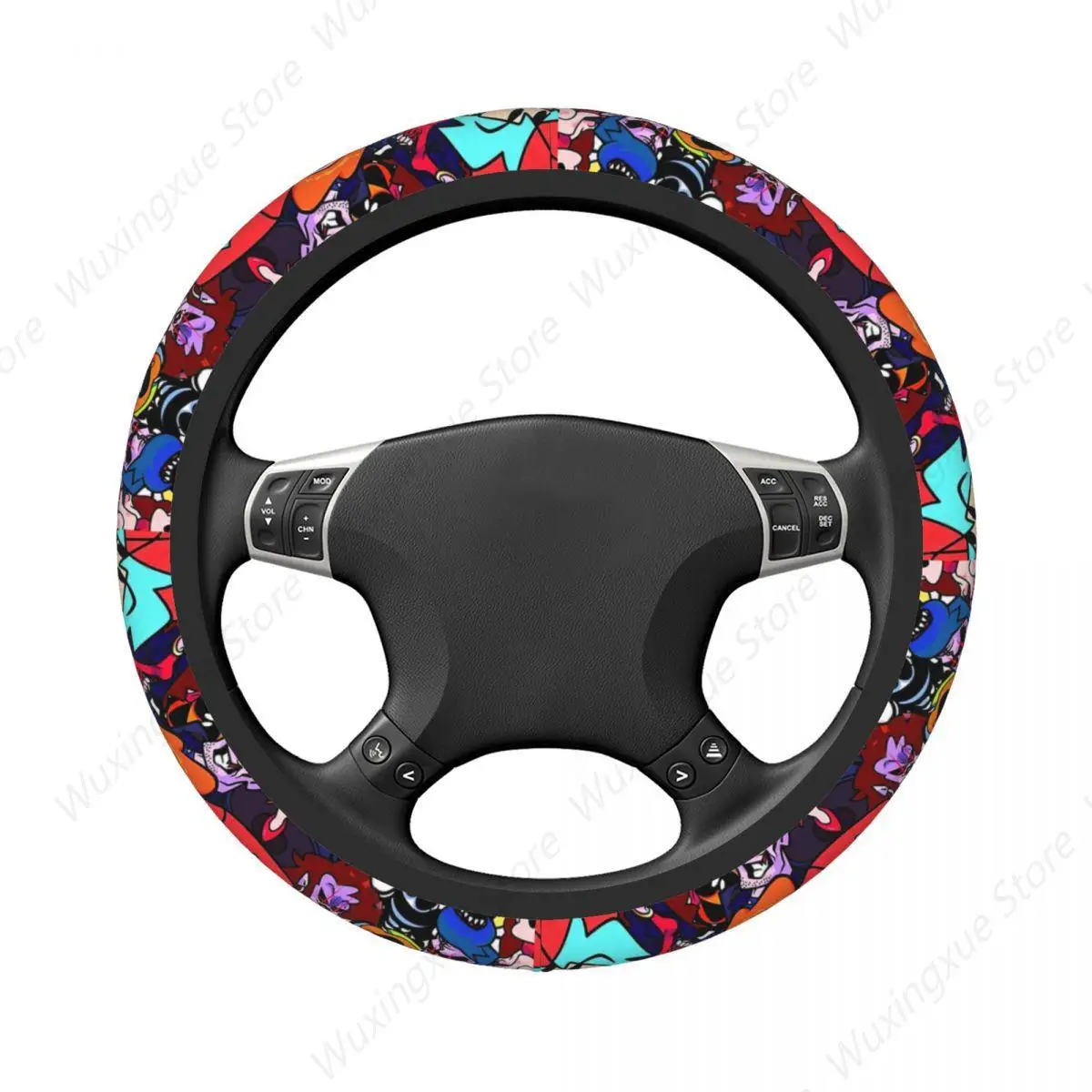 Friday Night Funkin Collage Thickening Car Steering Wheel Cover 38cm Universal Suitable Women Elastic Steering Wheel Cover