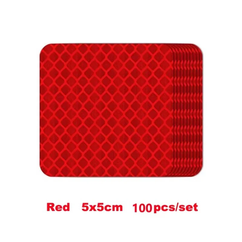 100Pcs 5X5cm Reflective Warning Strip Tape Car Bumper Reflective Strips Secure Reflector Stickers Decals Car Styling