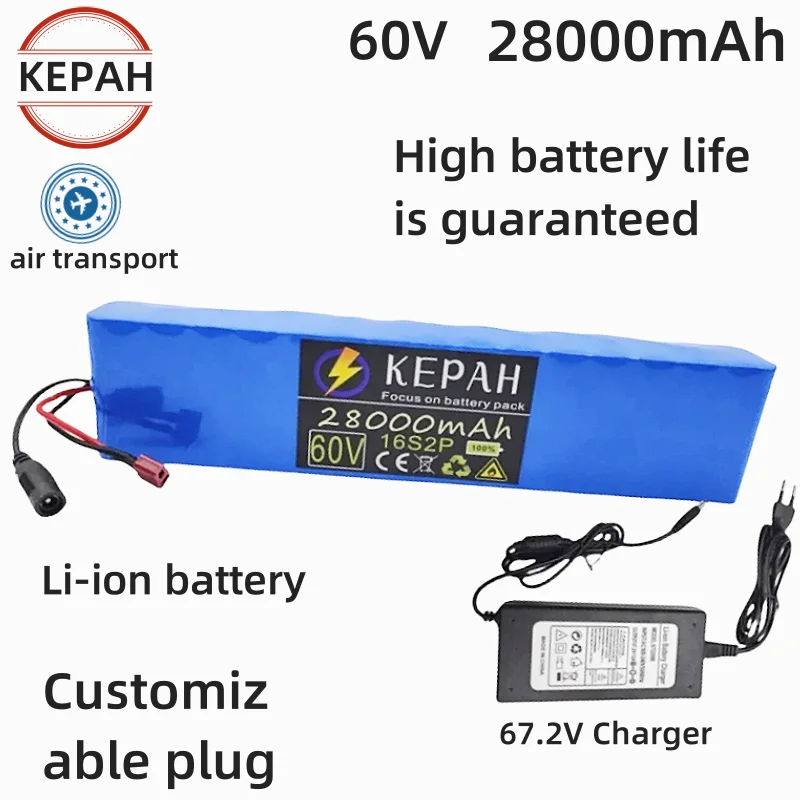 16S2P 60V 28.0Ah Lithium Battery Pack 18650 Li-ion Recharge able Cells with BMS Suitable for electric riding batteries+ Charger