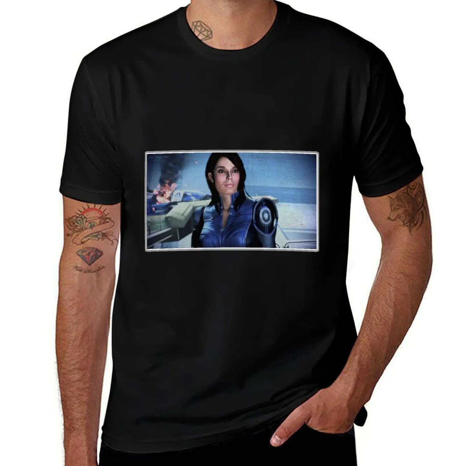 Mass Effect: Ashley Williams Digital Metal Painting T-Shirt Basic Short Sleeve for Men T-Shirt