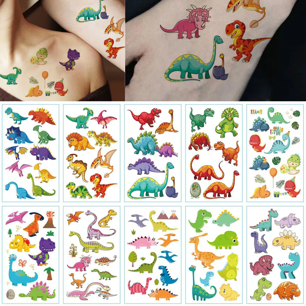 10 Sheets Cartoon Fake Tattoos  Dinosaur Excavator Mermaid Unicorn Tattoo StickersWaterproof Temporary Tattoos for Woman And Men