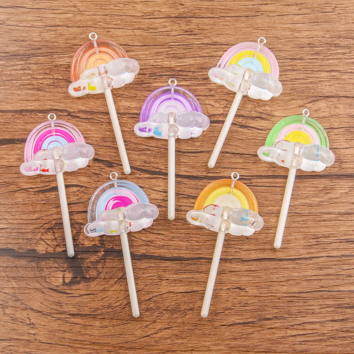 10pcs 28*70mm 7 Farbe bunte Regenbogen wolken Charms Lutscher Harz Cabochons Halskette Schlüssel bund Anhänger DIY Herstellung Zubehör