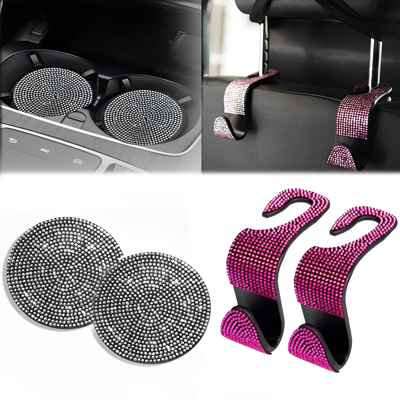 

Universal Car Seat Back Hook Pad Hanger Rhinestone Inlaid Water Cup Pad Mount Storage Holder Car Interior Decor Auto Accessorie