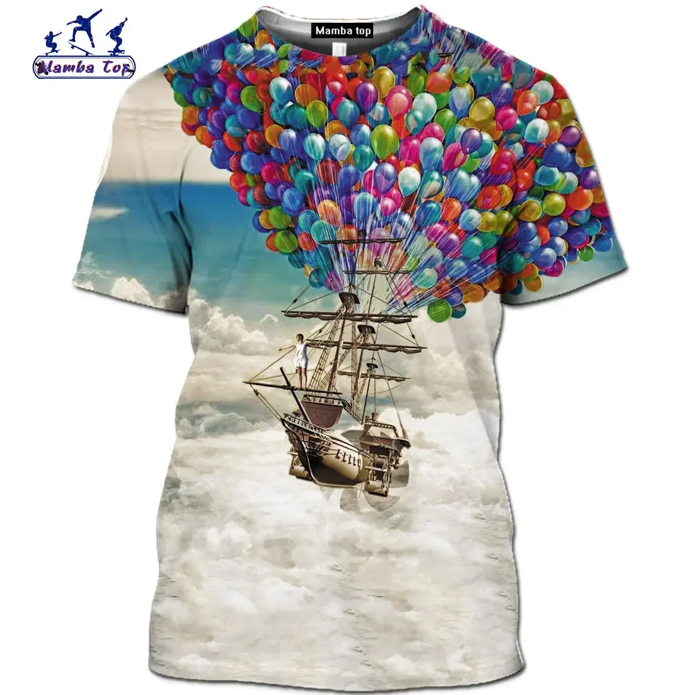 2024 Summer Fun Comic Short Sleeve T-shirt Mamba Top Parachute Men 3D Printed Animated Extreme Sports Retro Skydiving T-shirt