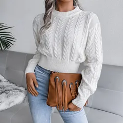 Women's Long Sleeve Solid Colour O Neck Sweater Jacket Fashion Casual Loose Chunky Knit Autumn and Winter Pullover Tunic