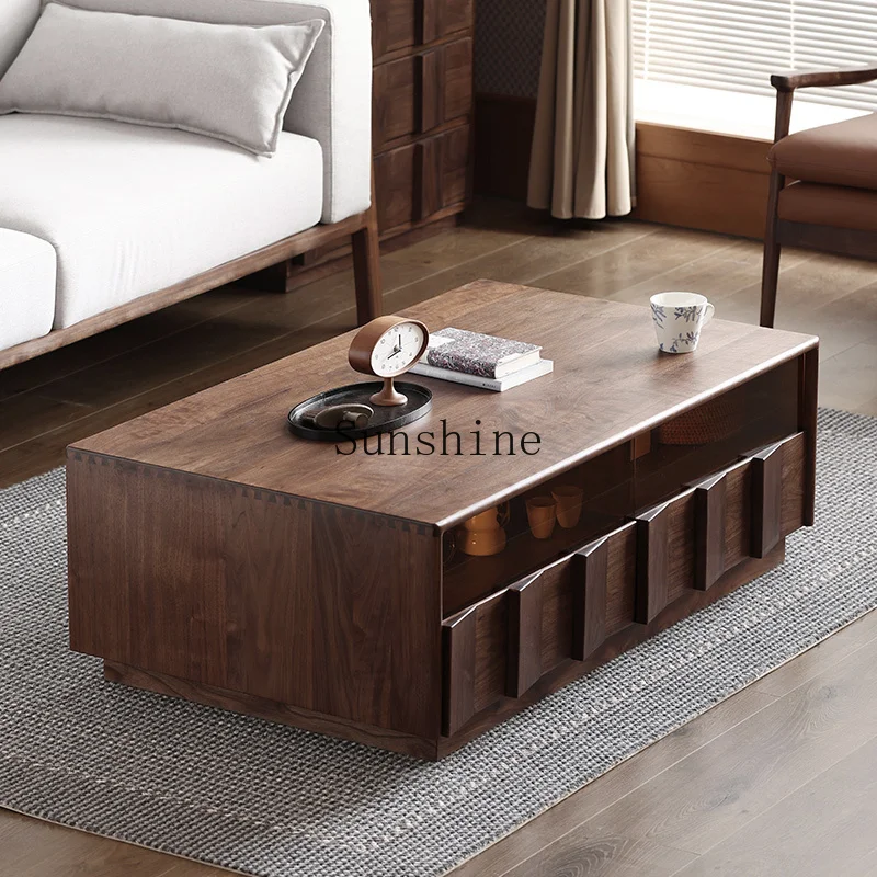 

Wabi Sand wind solid wood coffee table black walnut color high-end light luxury retro coffee table