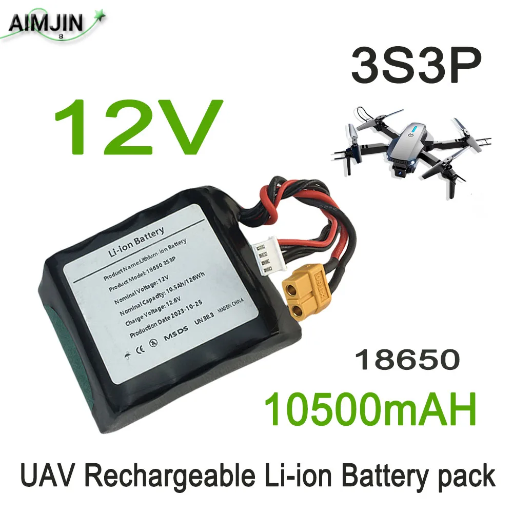 

3S3P 12V 10.5Ah 10Ah High Capacity UAV Rechargeable 12.6V Li-ion Battery for Various RC Airplane Quadrotor XH2.54-4P XT60