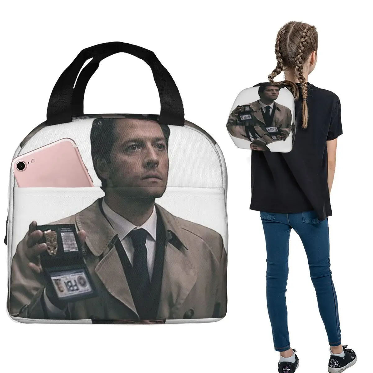 

Изолированная сумка для обеда с эмблемой ФБР Castiel для женщин и детей, портативные коробки для еды, термосумка для обеда