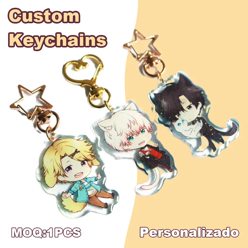 Custom Keychains Cartoon Llavero Photo Customized Anime Transparent Charm Hologram Clear Acrylic Personalized Key Rings for Gift