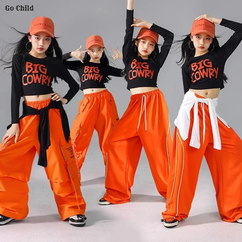Girls Hip Hop Crop Top Colorful Cargo Pants Children Costumes Kids Streetwear Jazz K-pop Street Dance Girl Group Clothes Sets